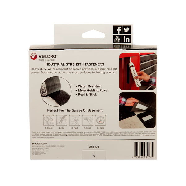 Velcro Industrial Strength Tape Hook and Loop Waterproof 2x4' BK 90593  804551870873