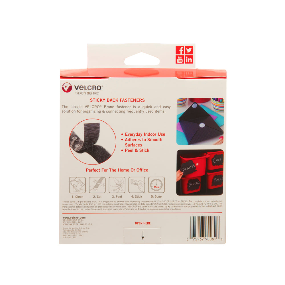VELCRO Brand 6 Ft x 3/4 in | Sticky Back Tape Roll with Adhesive | Cut  Strips to Length | Hook and Loop Fasteners | Perfect for Home, Office or